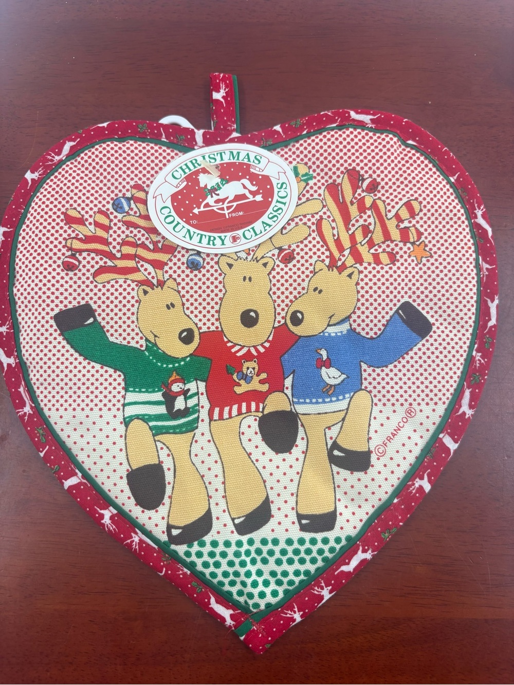 Red Holiday Reindeer Heart Pot Holder